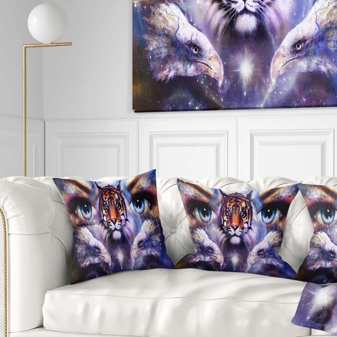 Designart Tiger with Woman Eyes - Animal Throw Pillow - 18x18