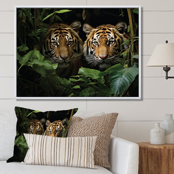 Designart "Tigers In Asian Painting II" Asian Art Floater Framed Wall Decor