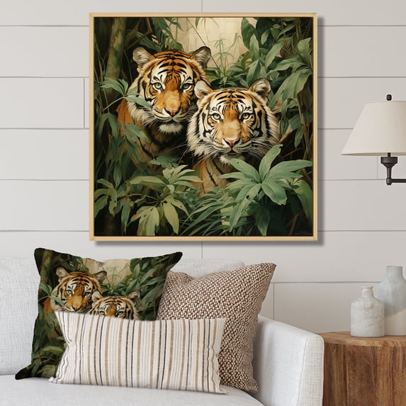 Designart "Tigers In Asian Painting IV" Asian Floater Framed Canvas Wall Art