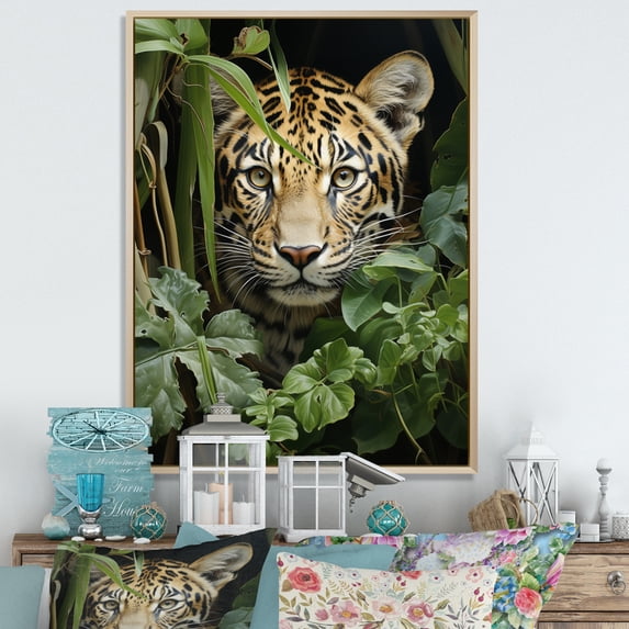 Designart "Tigers In Asian Painting VIII" Asian Floater Framed Canvas Art Print