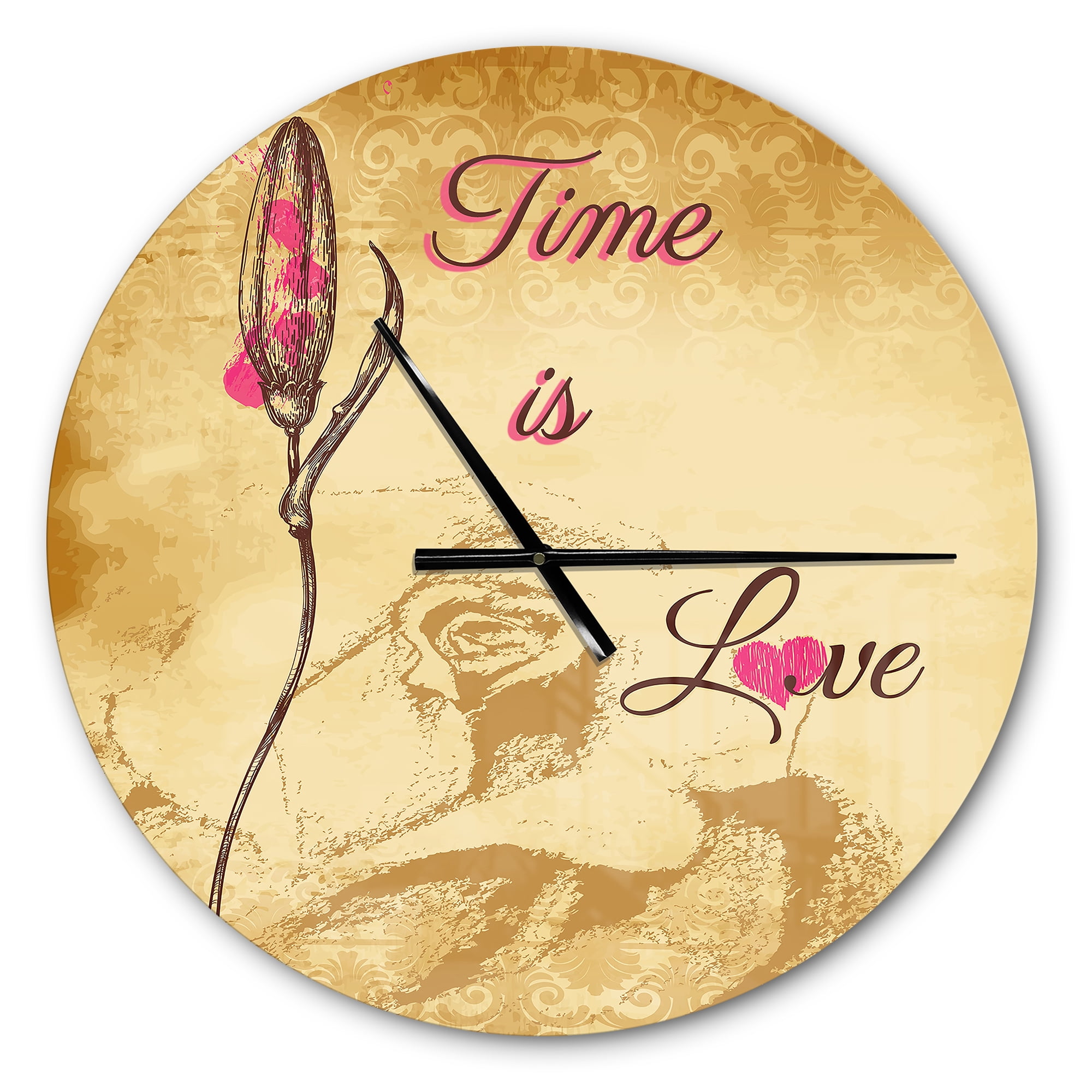 Designart 'Time is Love Vintage Flower' Vintage wall clock