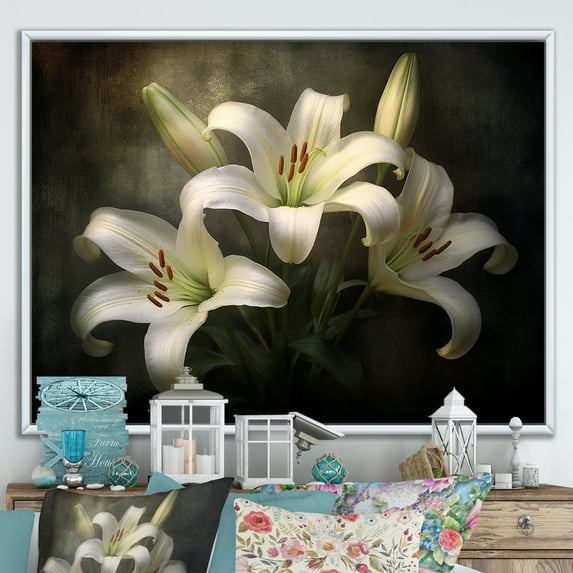 Designart "Timeless Elegance: Delight In Lilies' Beauty" Lilies Floater Framed Canvas Wall Art