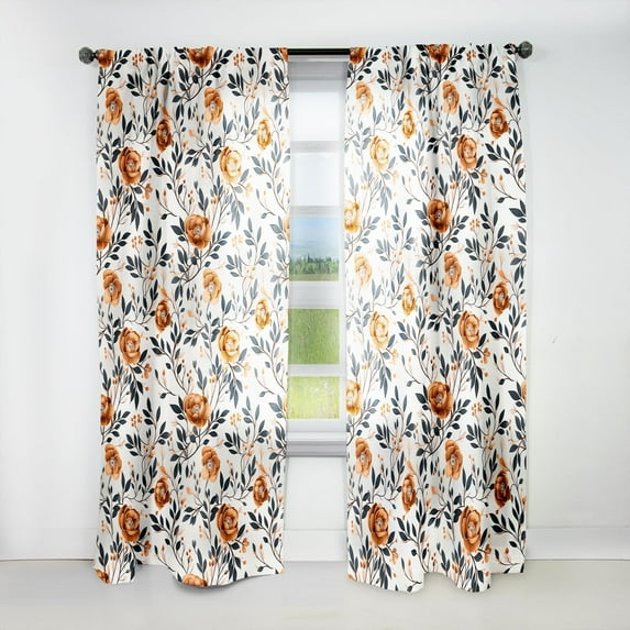 Designart "Timeless Elegance In Brown Blossoms" Botanical Traditional Curtain, Floral Single Panel
