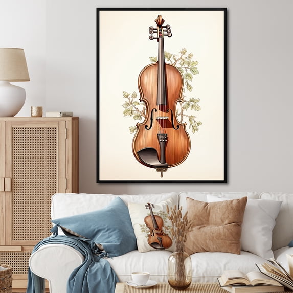 Designart "Timeless Floral Piano in White II" Music Framed Wall Art - Vintage Brown Music Entryway Framed Wall Art Print