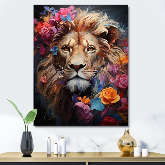 Designart "Timeless Gaze Of The Lion'S Eternal Majesty II" Animals Lion Canvas Prints