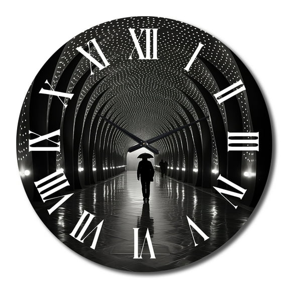 Designart "Timeless Passage in Black and Grey Tunnel Pointillism I" Architecture Oversized Wall Clock