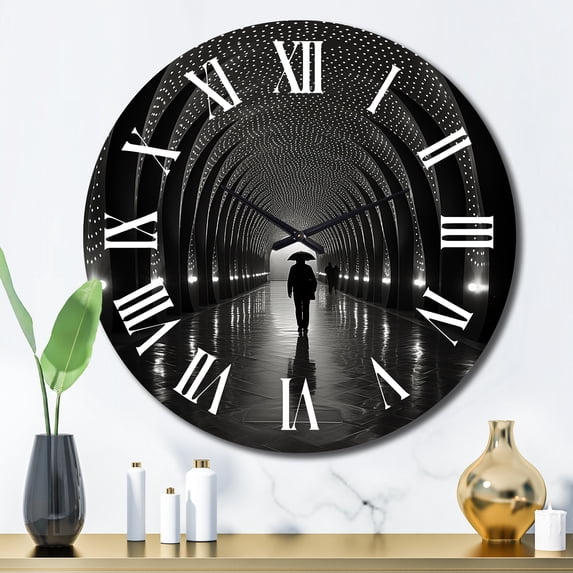 Designart "Timeless Passage in Black and Grey Tunnel Pointillism I" Architecture Oversized Wall Clock