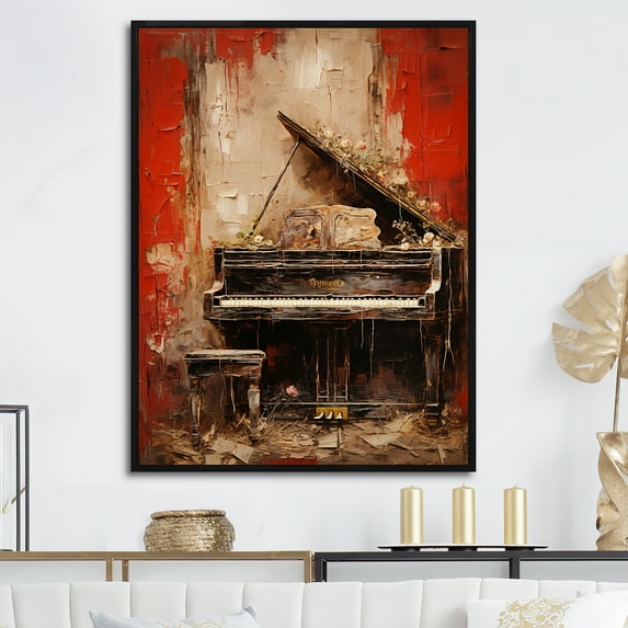 Designart "Timeless Tunes Of The Vintage Piano" Music Floater Framed Canvas Art Print