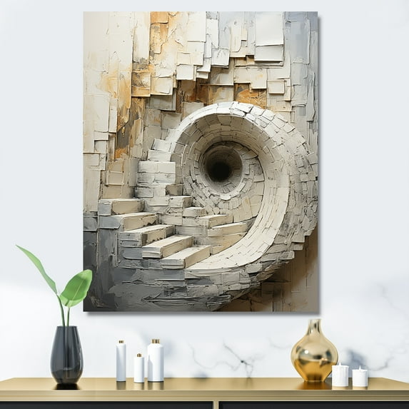 Designart "Timeless Turn In Gold And White" Abstract Spirals Canvas Prints