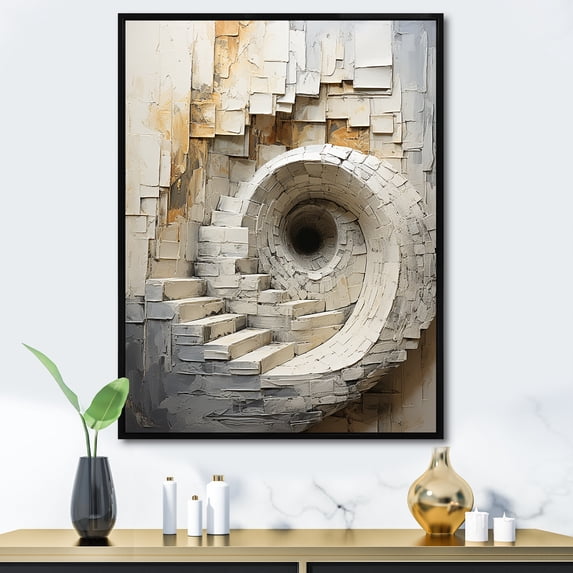 Designart "Timeless Turn In Gold And White" Abstract Spirals Floater Framed Canvas Prints