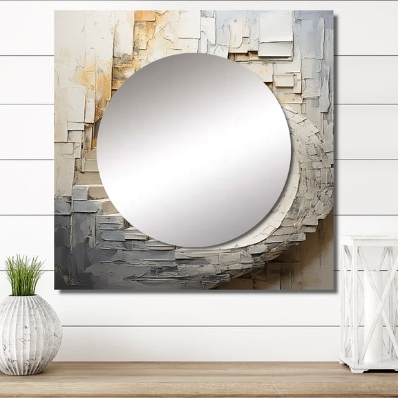 Designart "Timeless Turn In Gold And White" abstract spirals Square Mirror For Wall Decor - Large Gold Square Mirror Printed Wall Decor - Modern Square Living Room Mirror