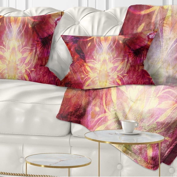 Designart Titmouse Birds and Golden Mandala - Abstract Throw Pillow - 12x20