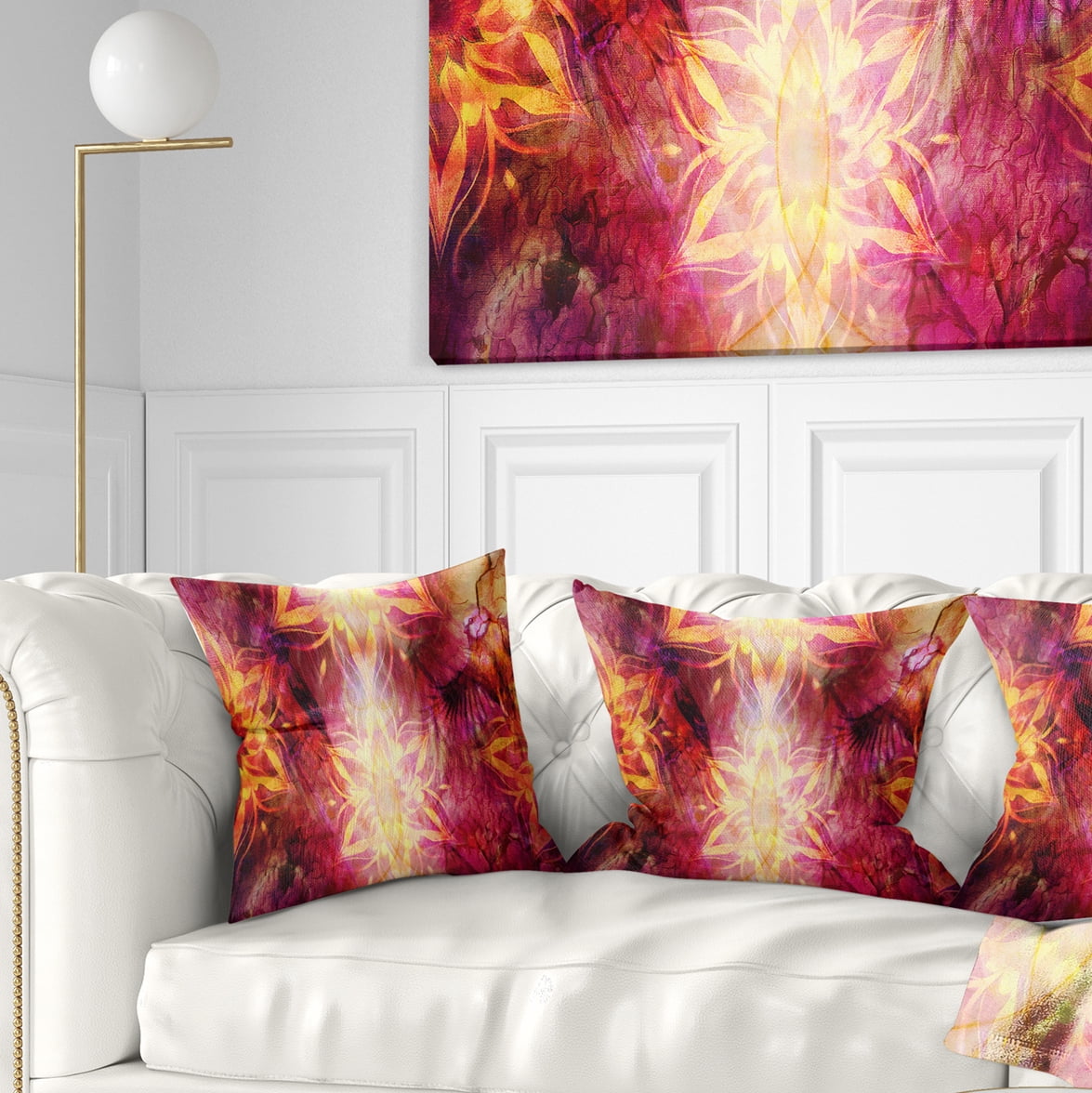 Designart Titmouse Birds and Golden Mandala - Abstract Throw Pillow - 18x18