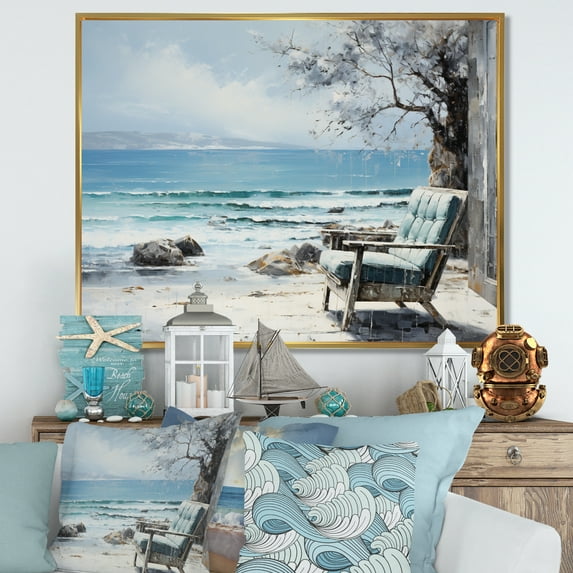 Designart "To The Coastal windows Windows painting III" Nautical & Beach Floater Framed Canvas Print