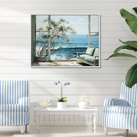 Designart "To The Coastal windows Windows painting IV" Nautical & Beach Floater Framed Wall Decor