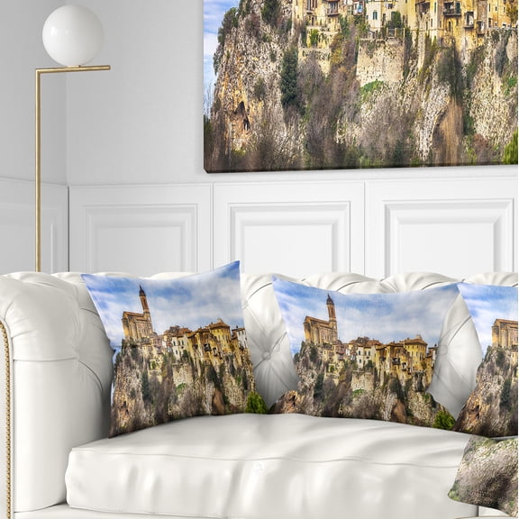 Designart Toffia Hilltop Village - Landscape Printed Throw Pillow - 18x18