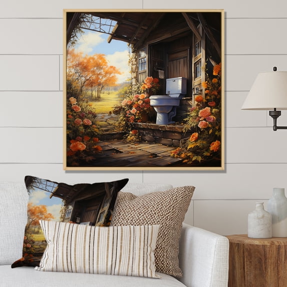 Designart "Toilet Autumn Retreat expressionistic" Bath & Laundry Floater Framed Wall Art Print