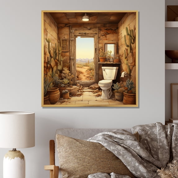 Designart "Toilet in the Desert Oasis" Bath & Laundry Floater Framed Canvas Print