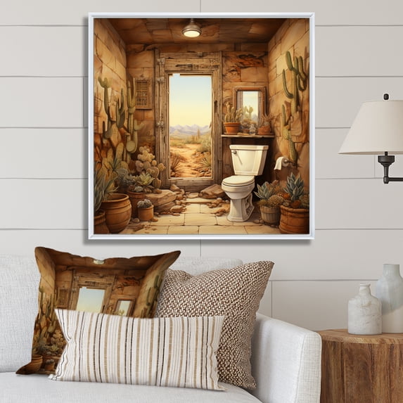 Designart "Toilet in the Desert Oasis" Bath & Laundry Floater Framed Canvas Print