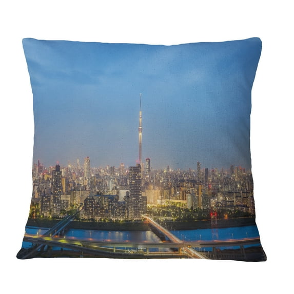 Designart Tokyo City View Panorama - Landscape Printed Throw Pillow - 18x18