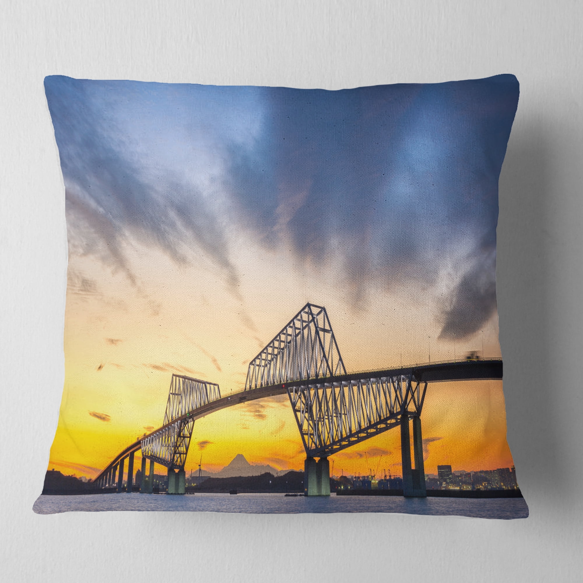 Designart Tokyo Gate Bridge Panorama - Landscape Printed Throw Pillow - 16x16