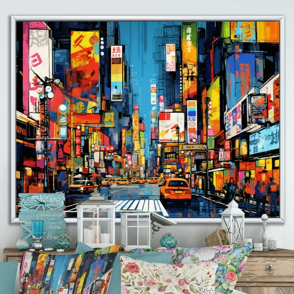 Designart "Tokyo Popart Colorful City painting II" Tokyo Floater Framed Canvas Art Print