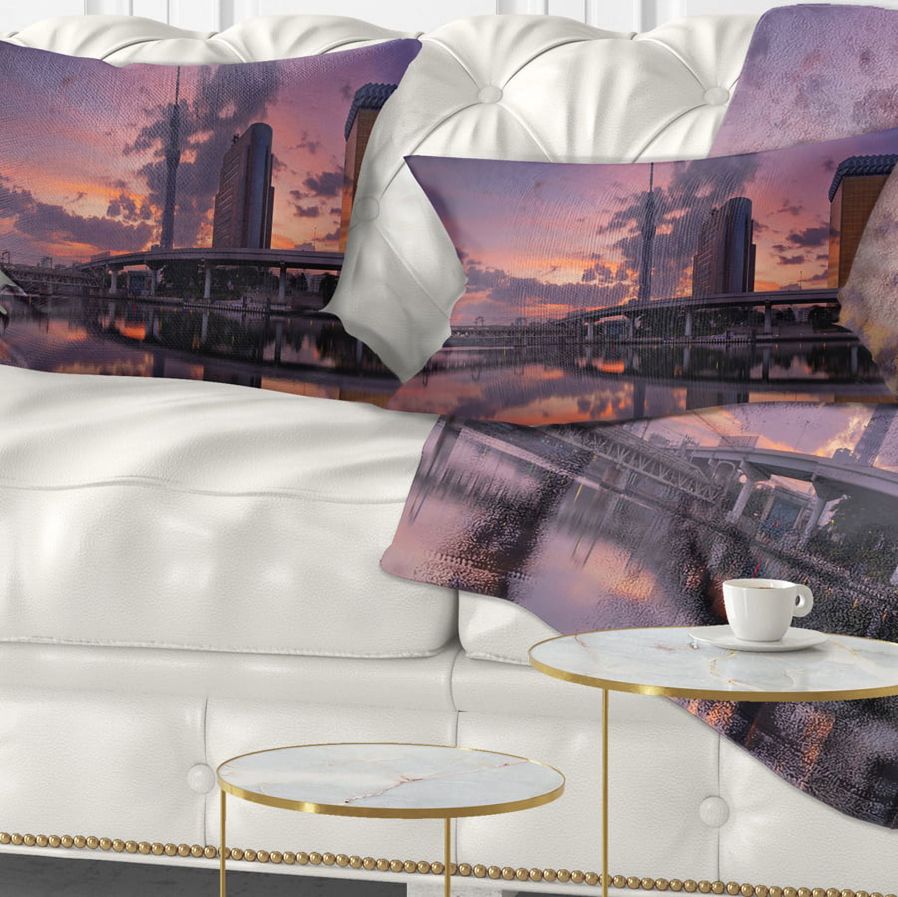 Designart Tokyo Sky Tree and Sumida River - Landscape Printed Throw Pillow - 12x20