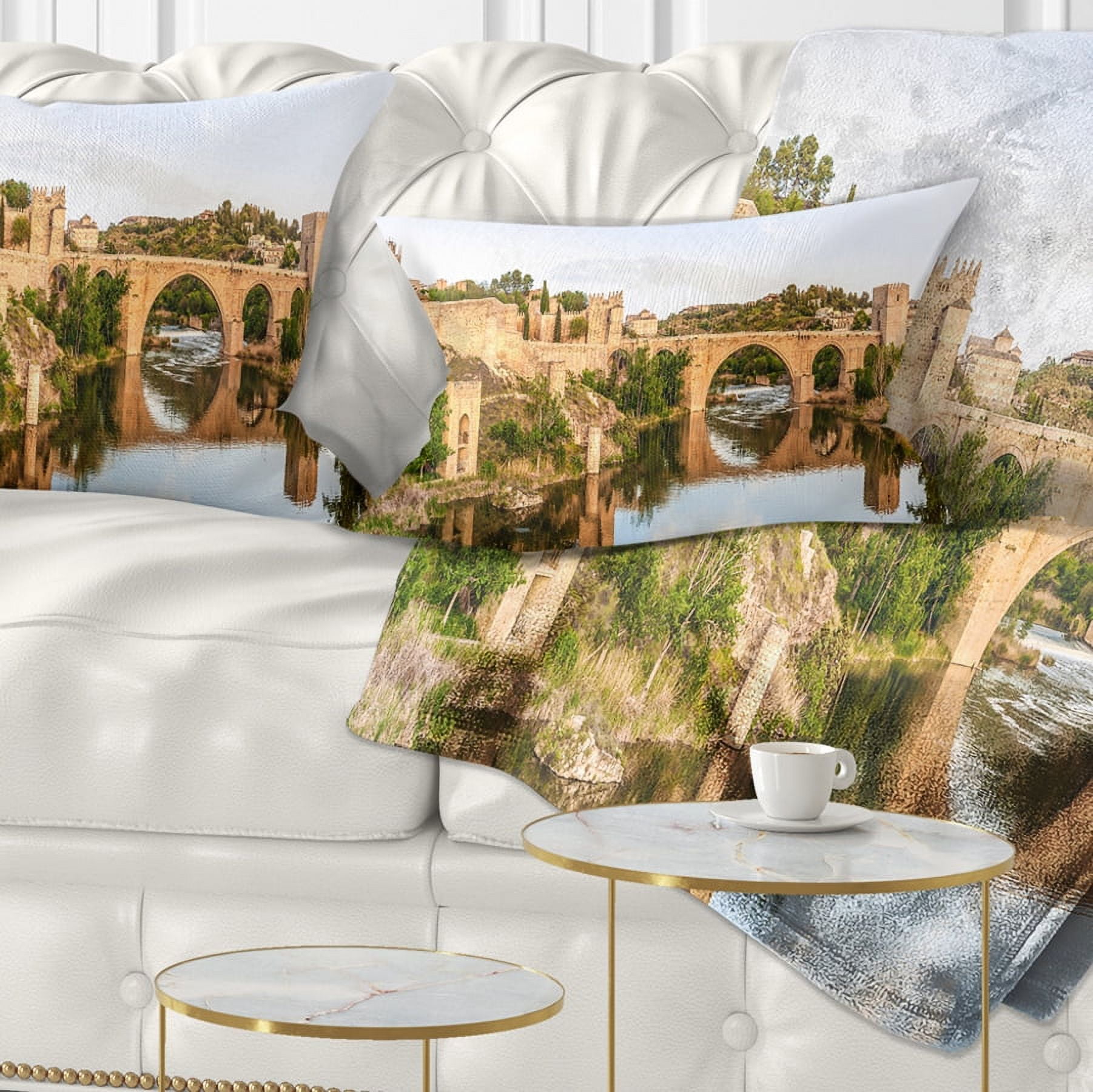 Designart Toledo Bridge in Spain Landscape - Photography Throw Pillow - 12x20