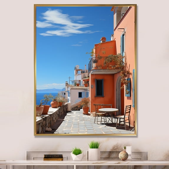 Designart "Tones Fontanas Italy Terracotta wall art II" Cityscapes Floater Framed Canvas Art Print