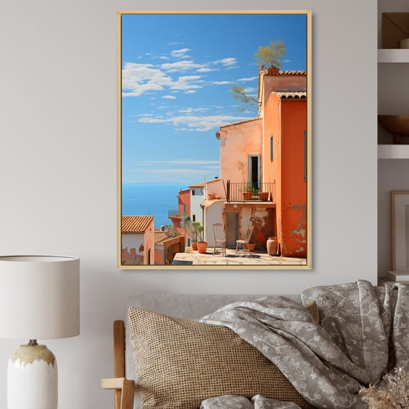 Designart "Tones Fontanas Italy Terracotta wall art V" Cityscapes Floater Framed Canvas Print