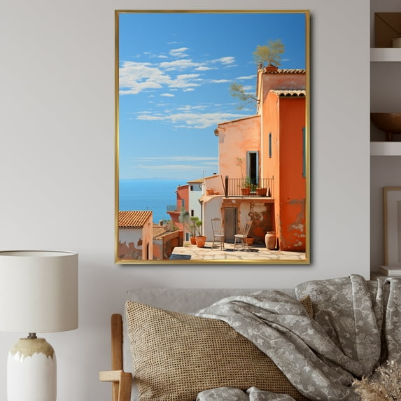 Designart "Tones Fontanas Italy Terracotta wall art V" Cityscapes Floater Framed Canvas Print