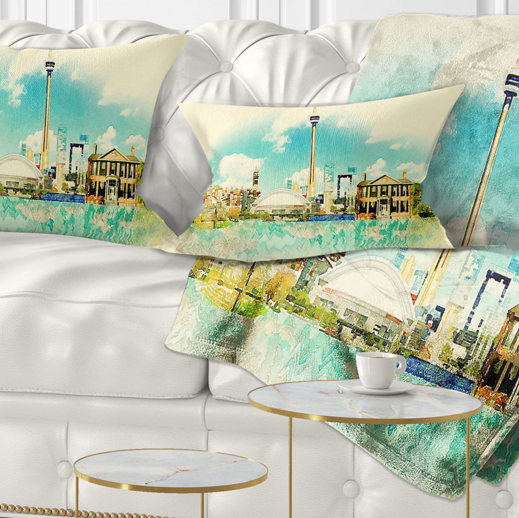 Designart Toronto City Watercolor - Cityscape Painting Throw Pillow - 12x20