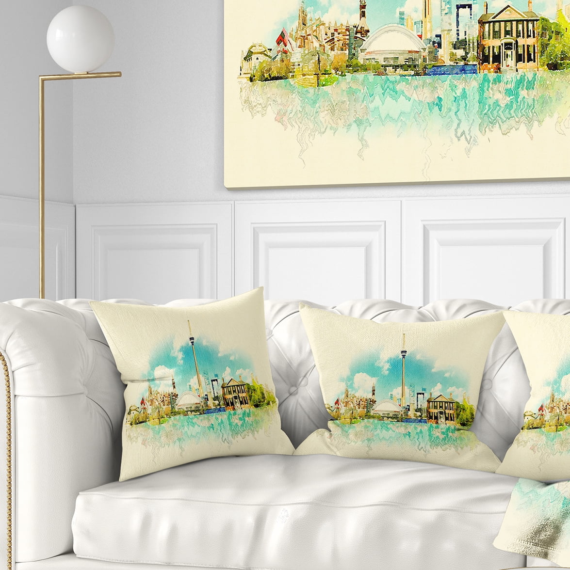 Designart Toronto City Watercolor - Cityscape Painting Throw Pillow - 16x16