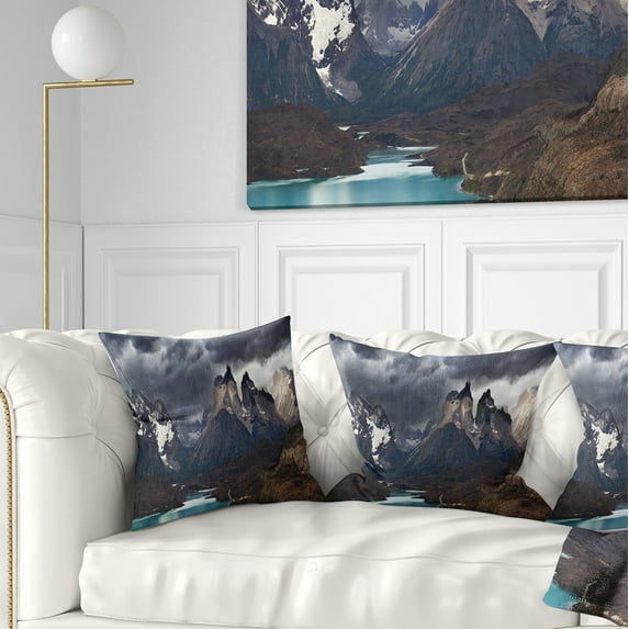 Designart Torres Del Paine Cuernos Mountains - Photography Throw Pillow - 16x16