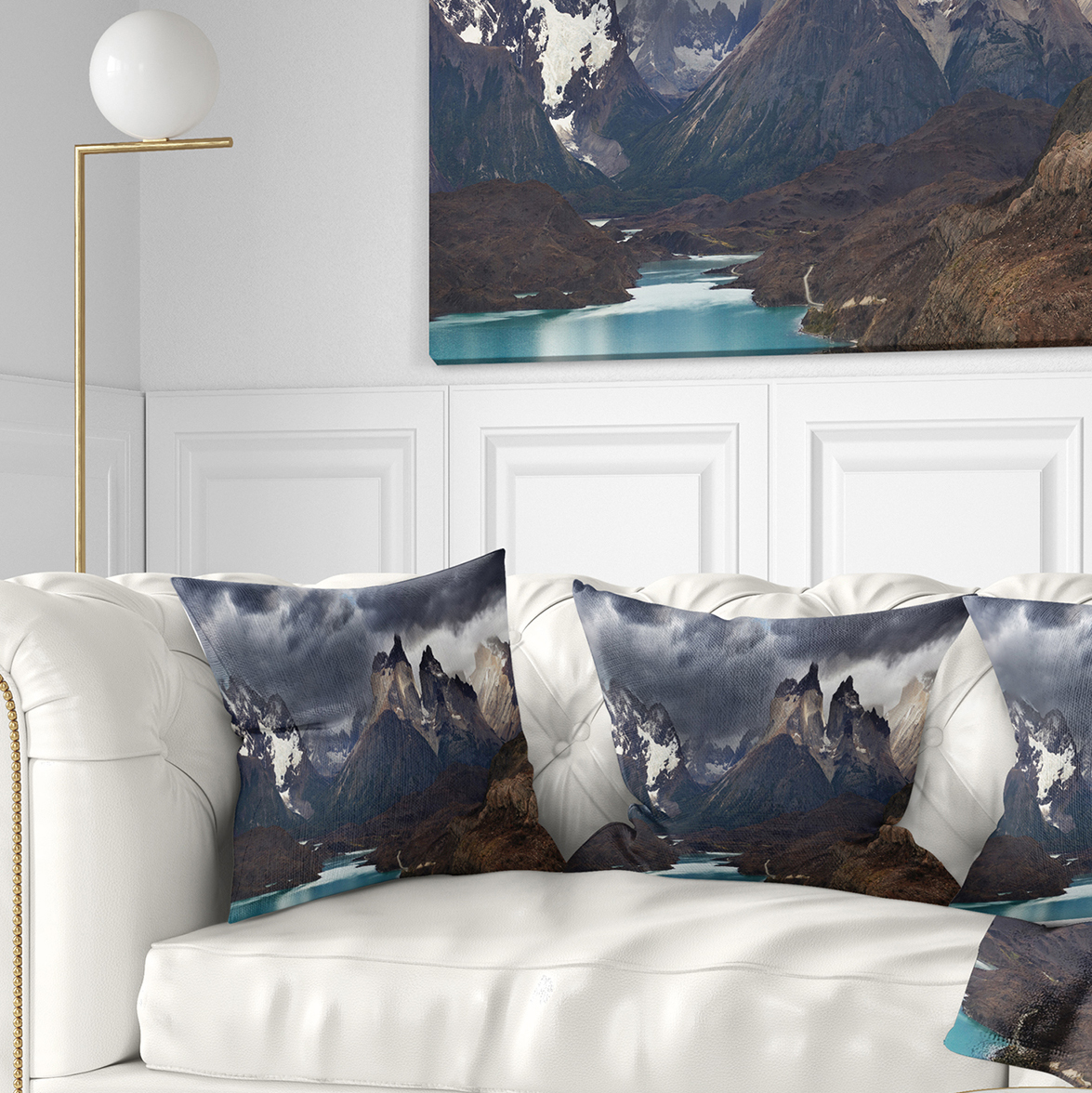 Designart Torres Del Paine Cuernos Mountains - Photography Throw Pillow - 18x18