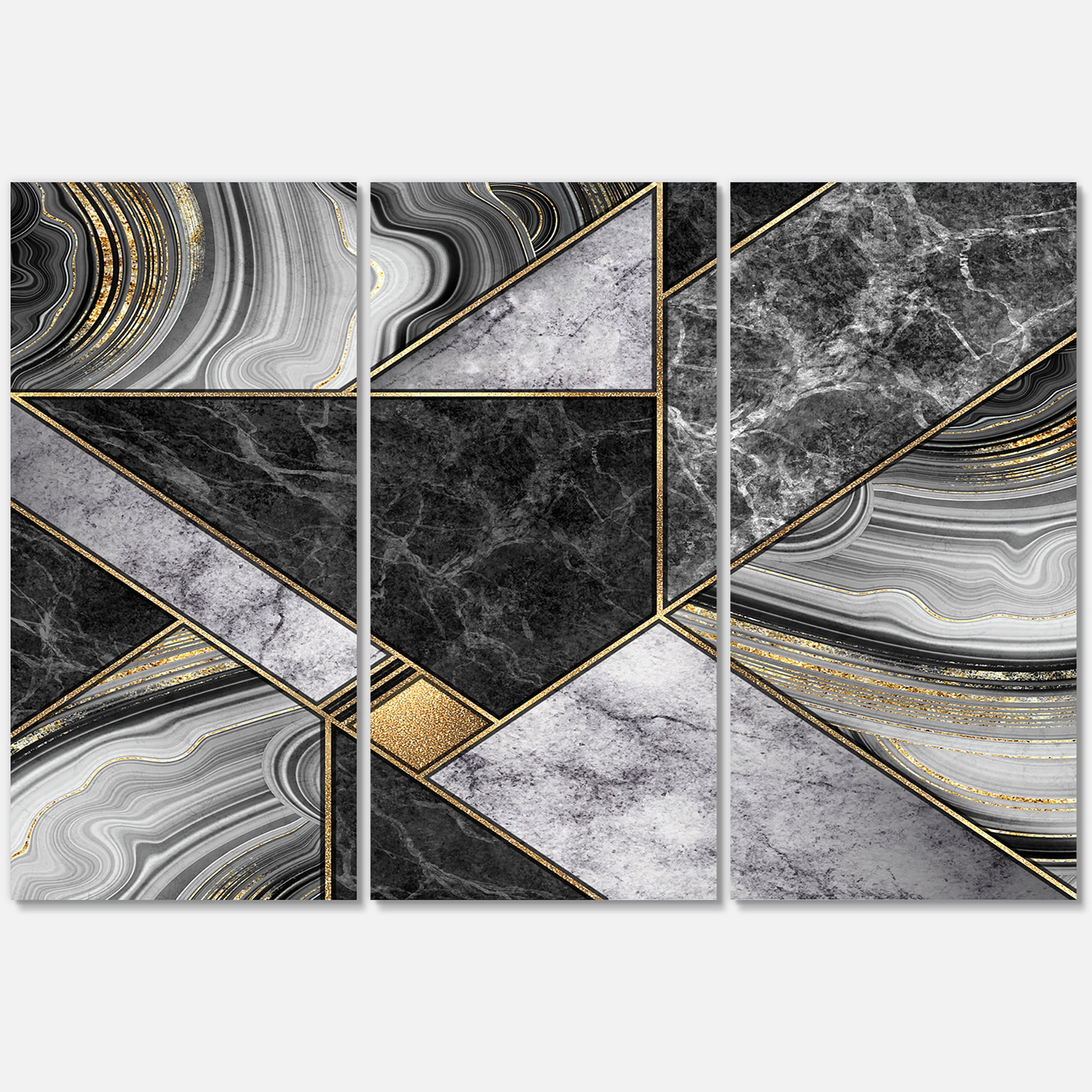 Designart ' Touches Of Gold With Marble Granite Agate ' Modern Canvas Wall Art Print