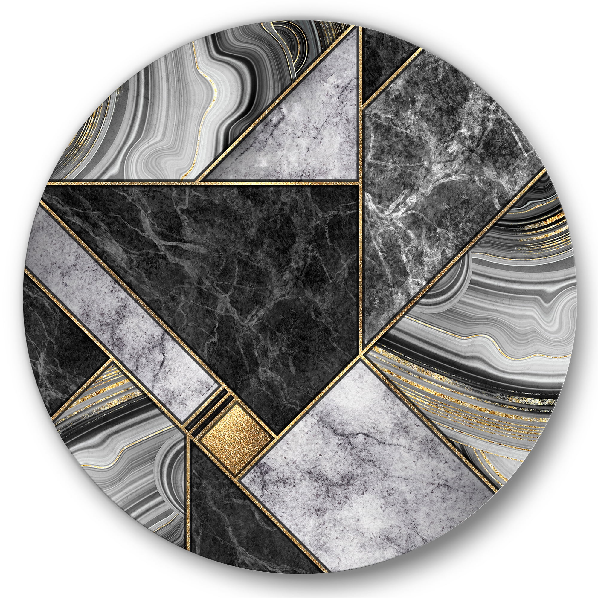 Designart 'Touches Of Gold With Marble Granite Agate' Modern Circle Metal Wall Art 29x29 - Disc of 29