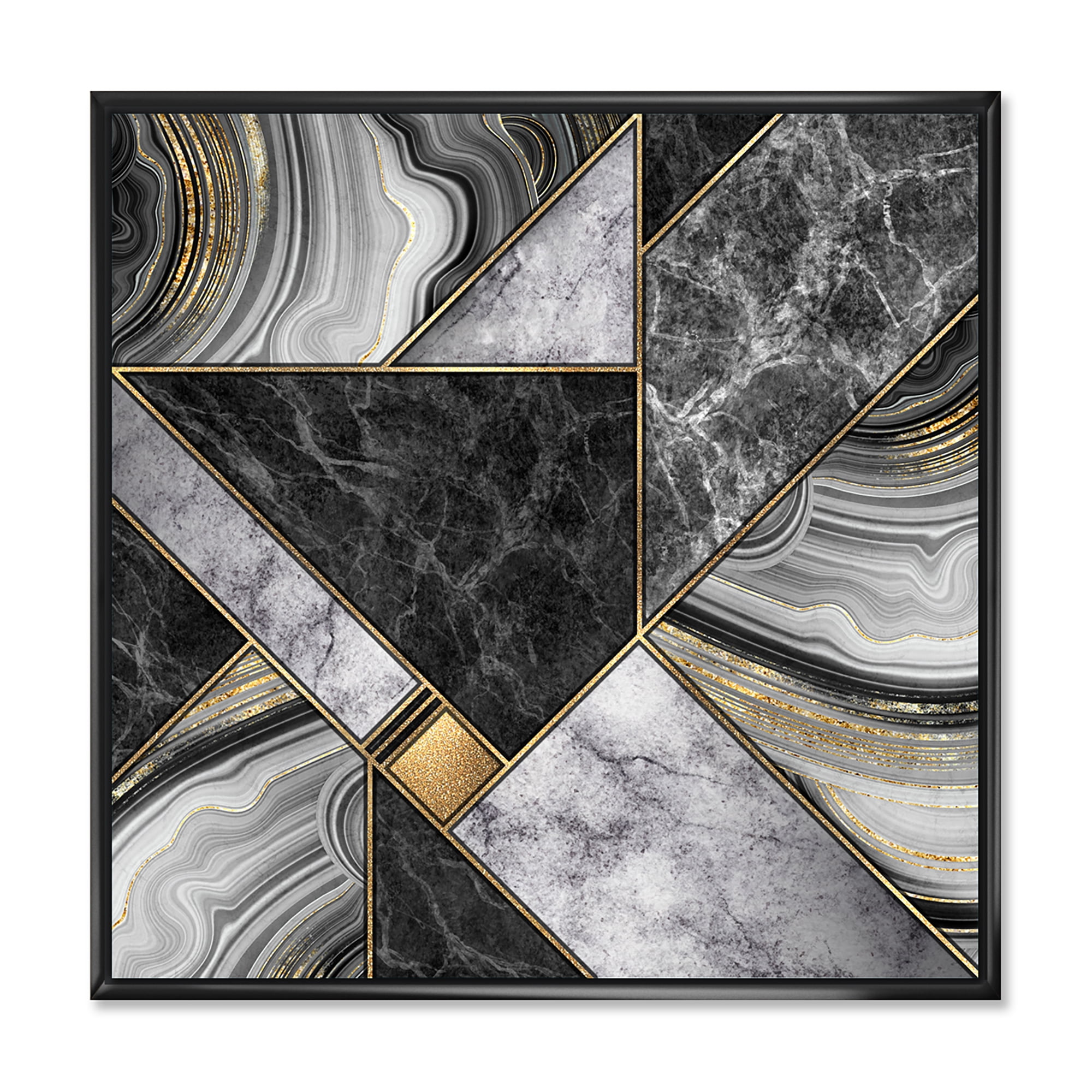 Designart 'Touches Of Gold With Marble Granite Agate' Modern Framed Canvas Wall Art Print