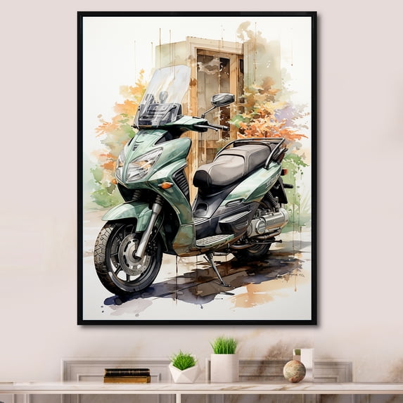 Designart "Touring with a Scooter Companion II" Scooter Floater Framed Canvas Print