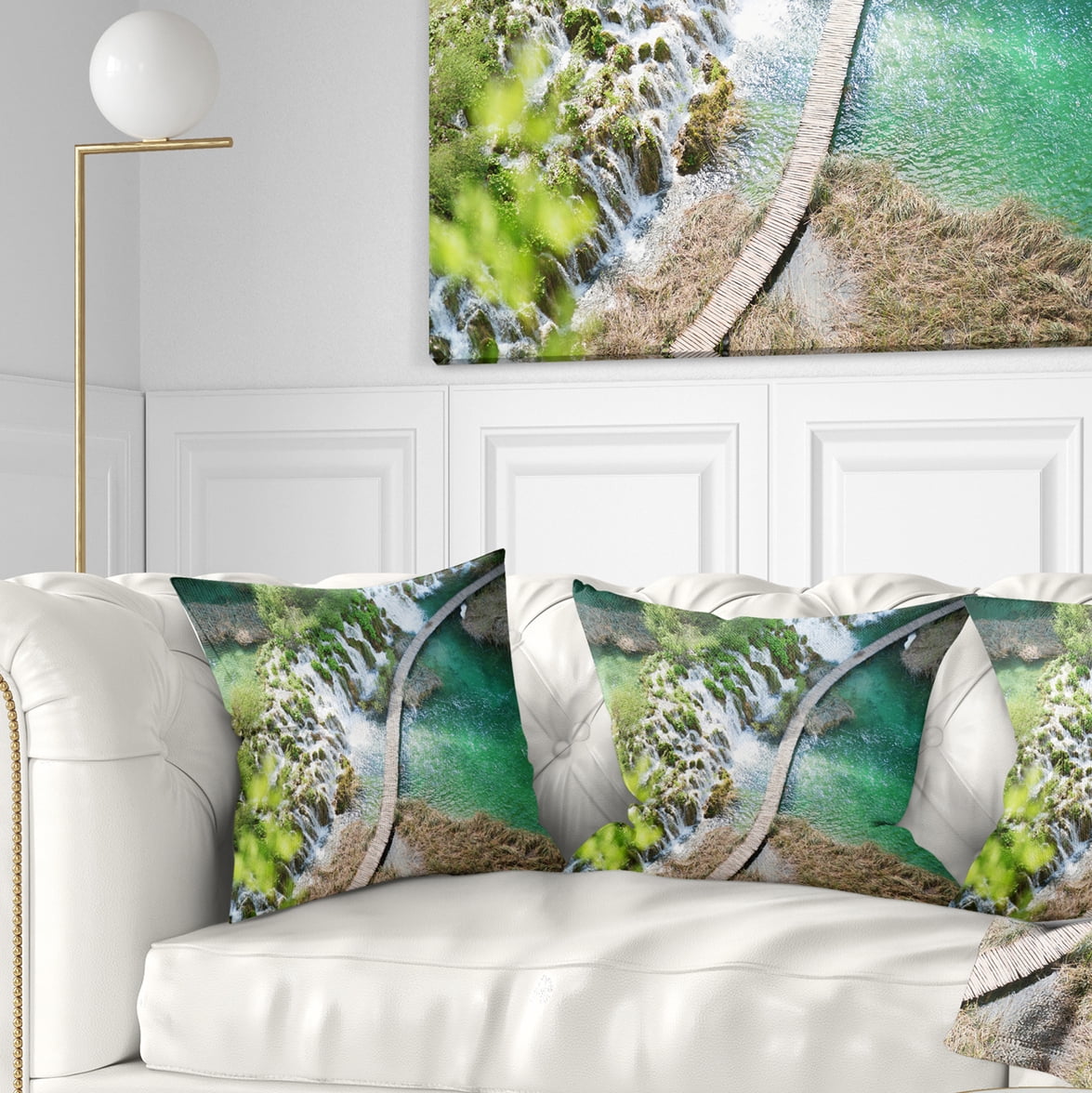 Designart Tourist Path in Plitvice Lakes - Landscape Photo Throw Pillow - 16x16