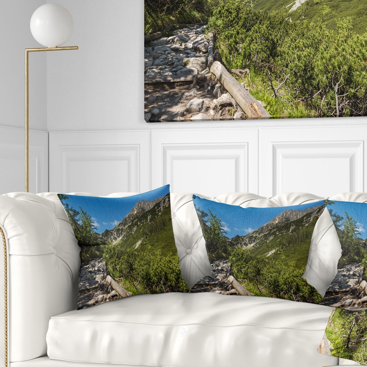 Designart Tourist Trail in High Mountains - Landscape Printed Throw Pillow - 18x18