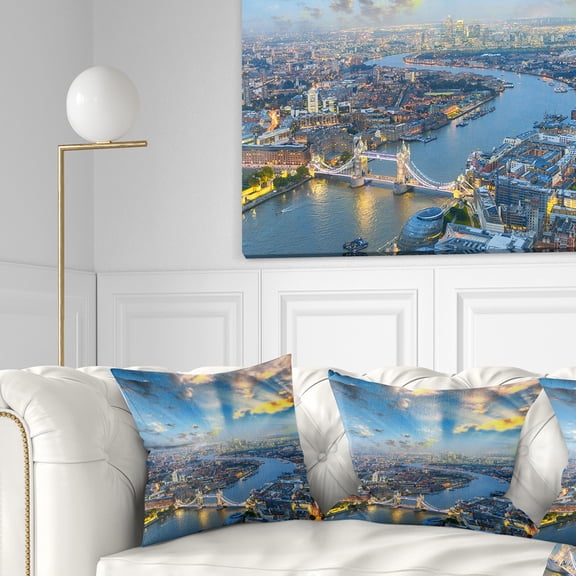 Designart Tower Bridge Area and City Light - Cityscape Photo Throw Pillow - 16x16
