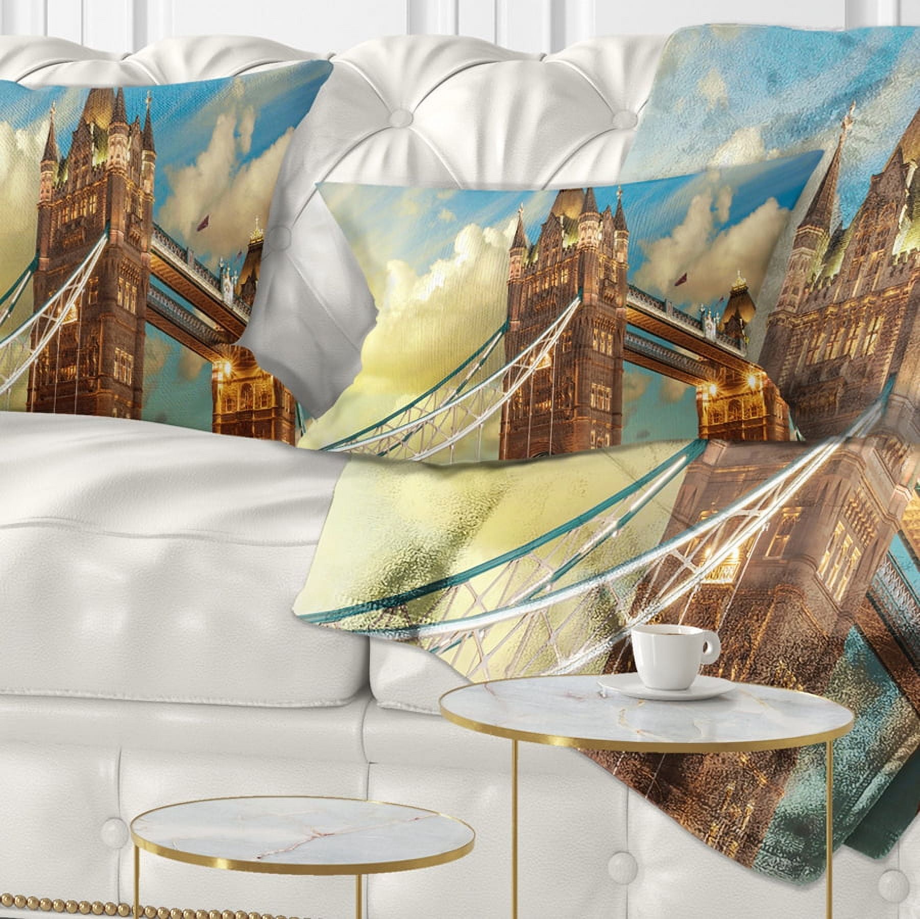 Designart Tower Bridge London at Sunset - Cityscape Photo Throw Pillow - 12x20
