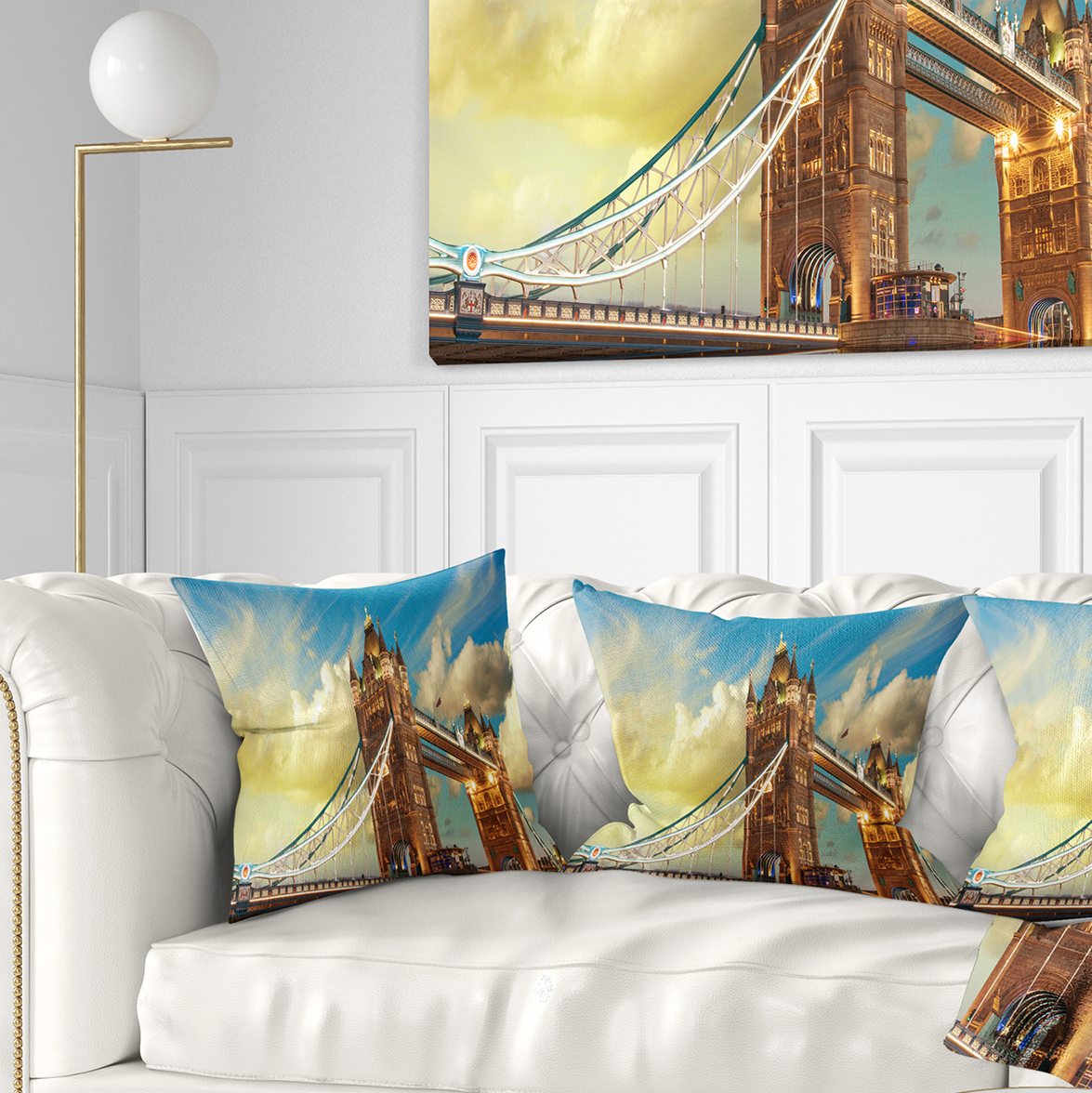 Designart Tower Bridge London at Sunset - Cityscape Photo Throw Pillow - 16x16