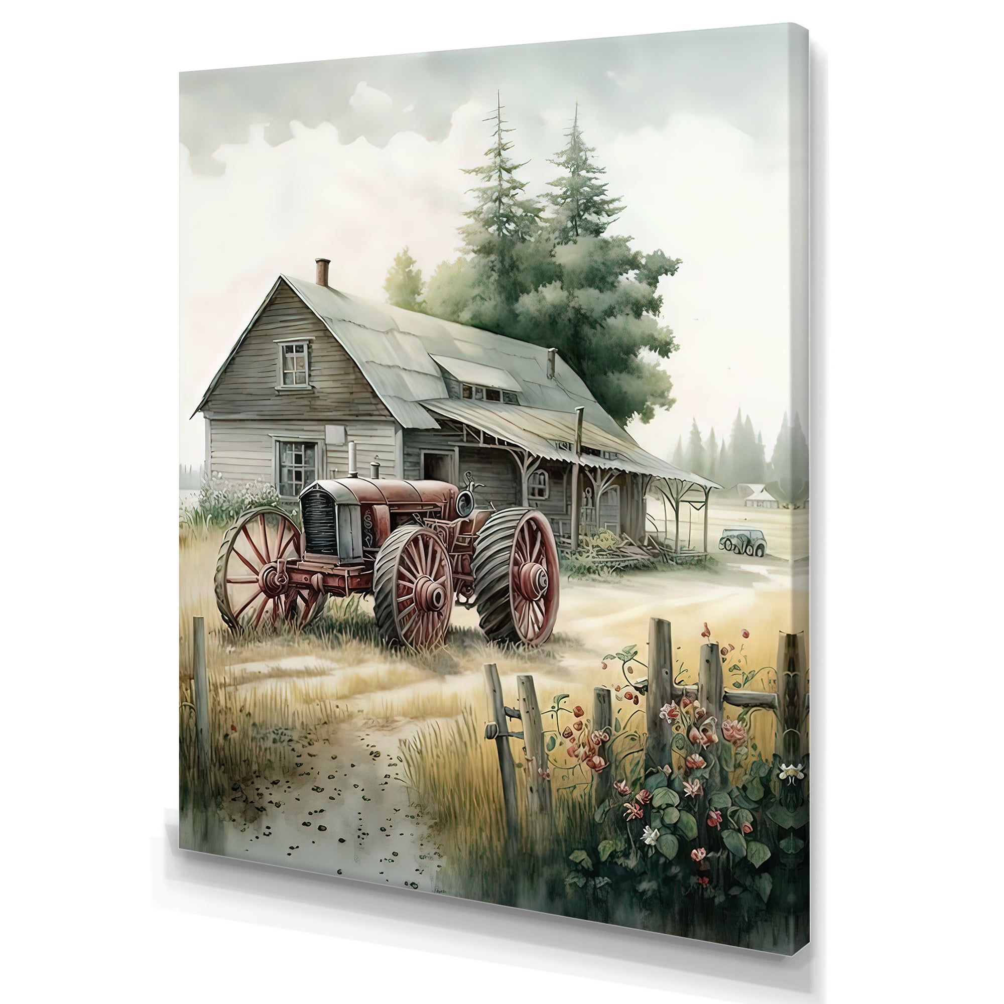 Designart Tractor At The Barn In Summer II Canvas Wall Art