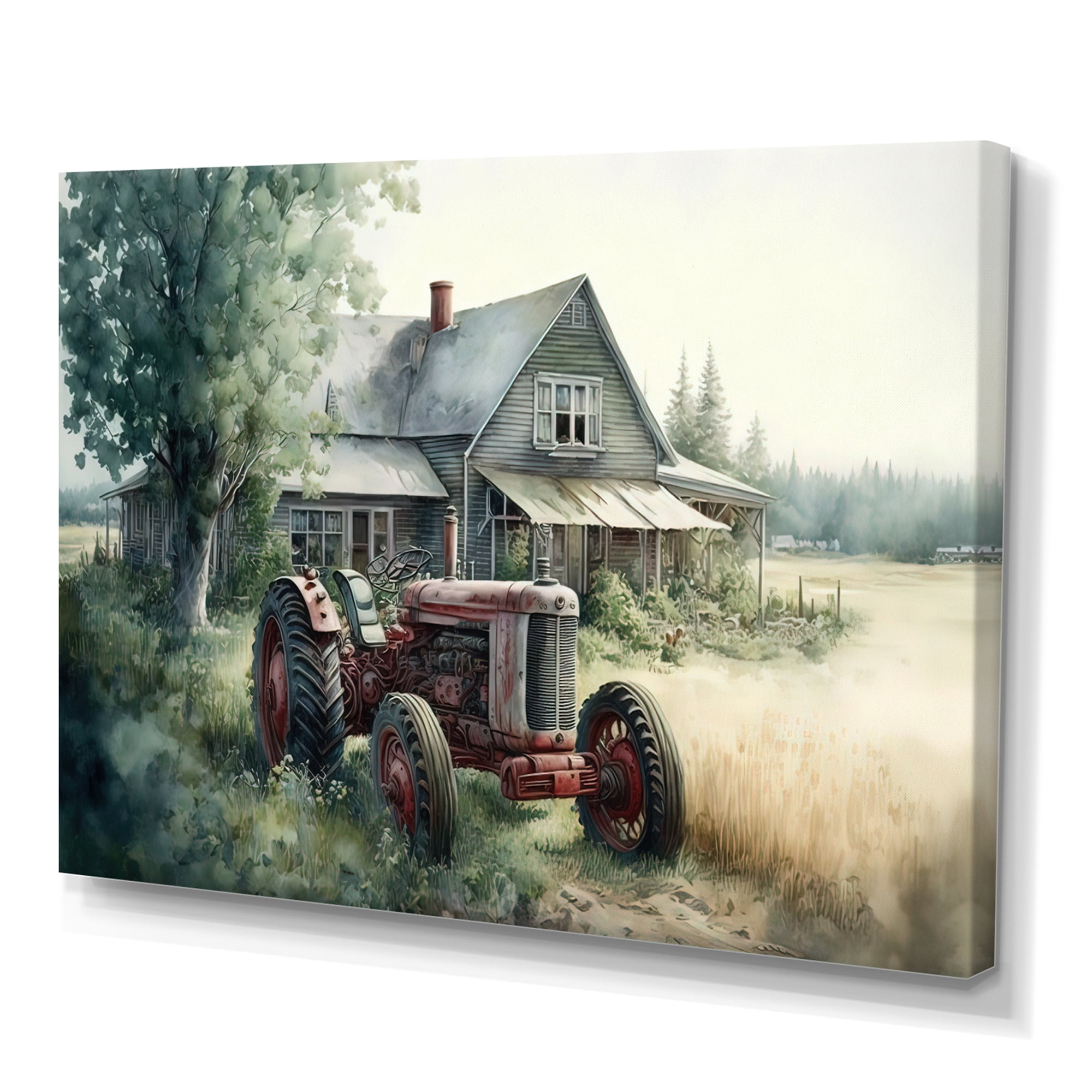 Designart Tractor In Barn I Canvas Wall Art