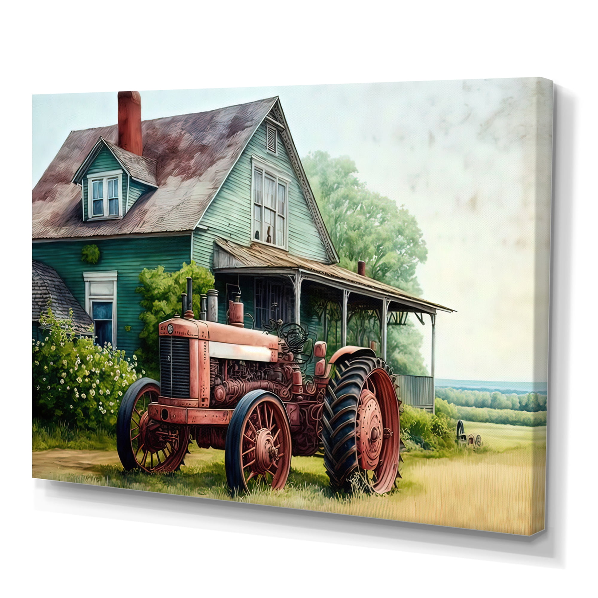 Designart Tractor In Barn II Canvas Wall Art