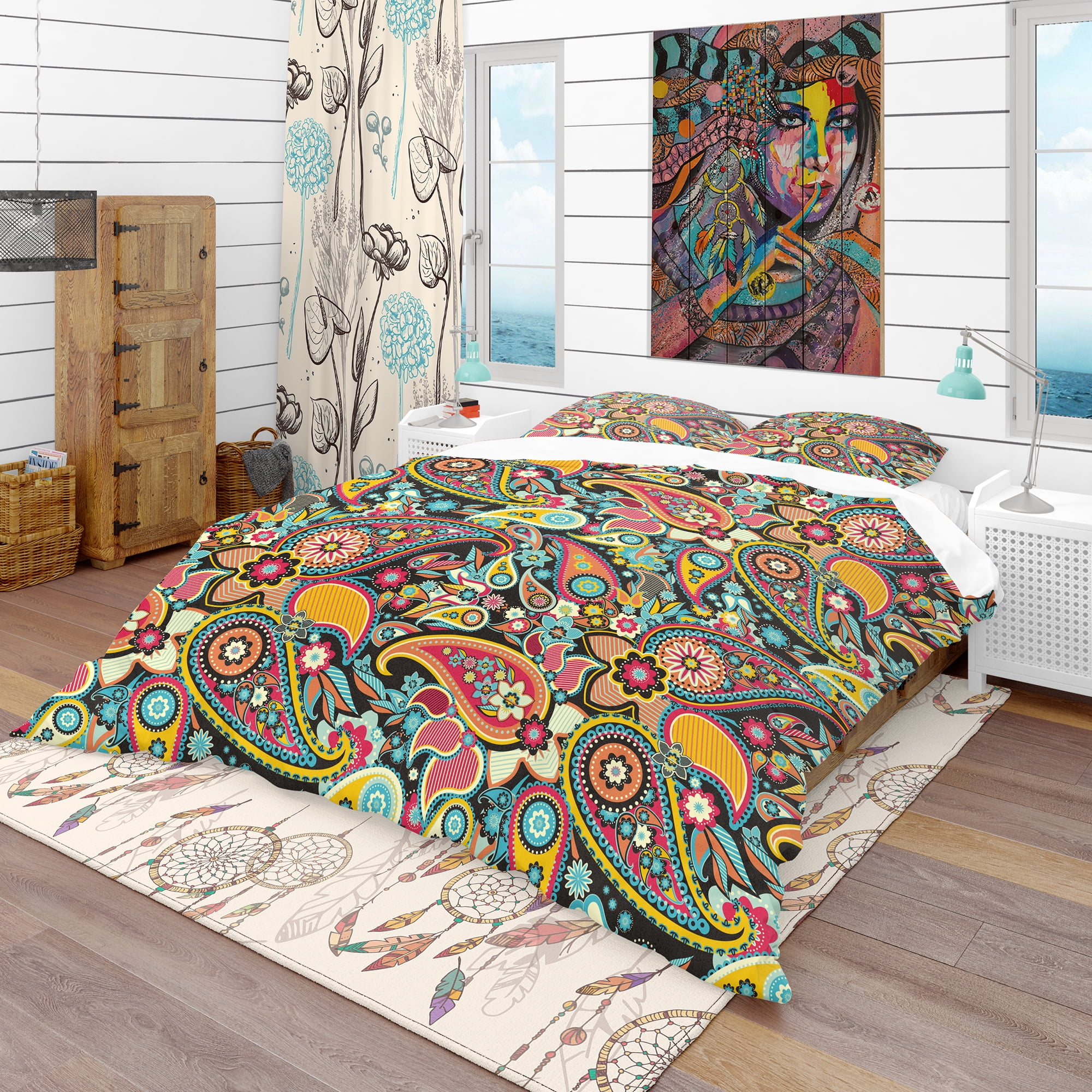 Designart 'Traditional Asian Elements Paisley' Bohemian & Eclectic Duvet Cover Set