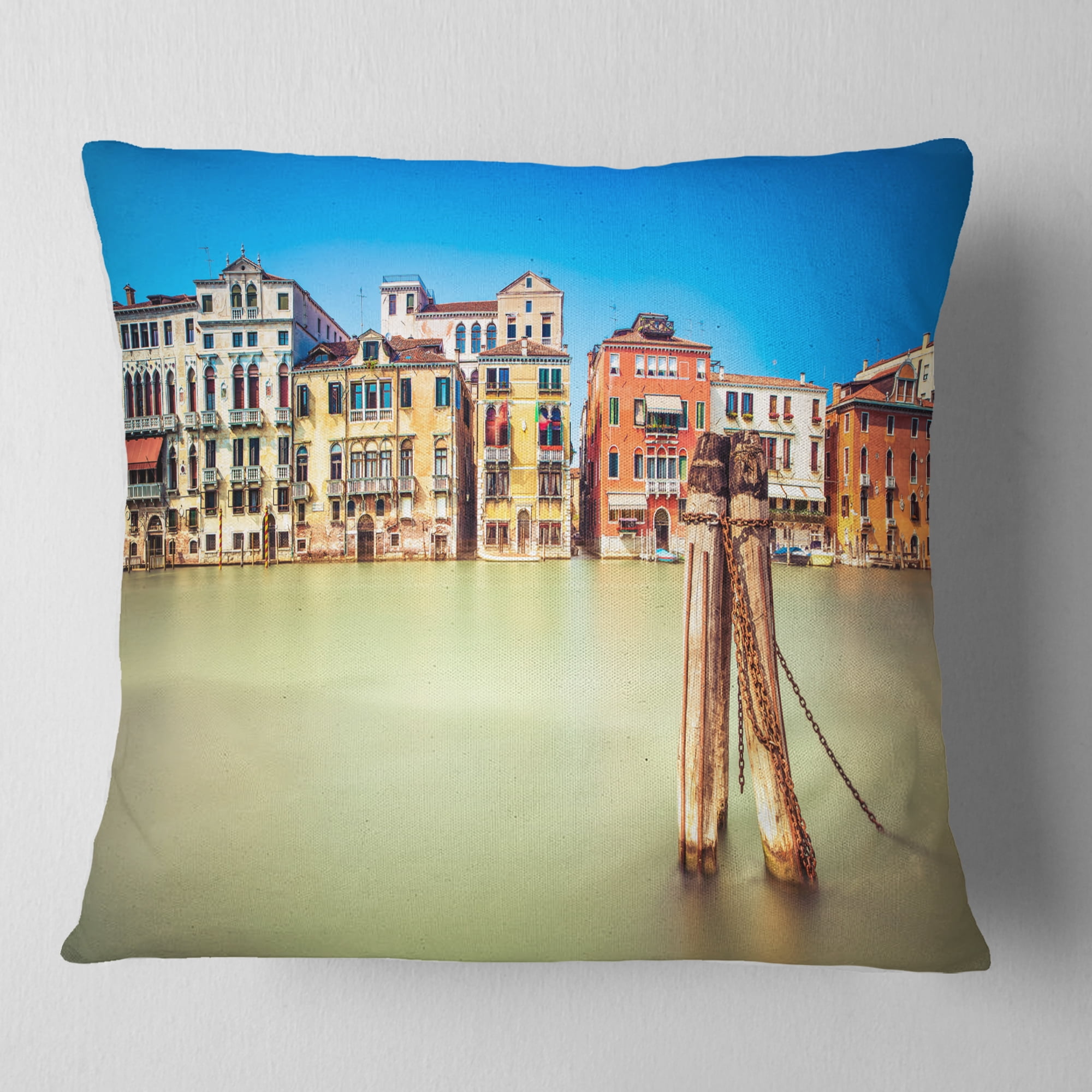 Designart Traditional Buildings of Venice - Landscape Printed Throw Pillow - 16x16