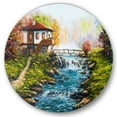 thumbnail image 1 of Designart 'Traditional Bulgarian River and House' Lake House Circle Metal Wall Art 23x23 - Disc of 23, 1 of 5